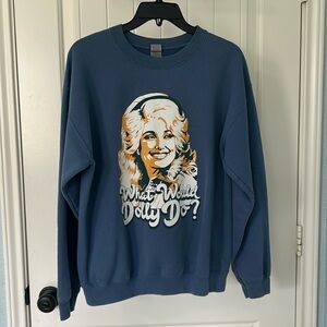 “What would Dolly Do” crew neck slate blue sweatshirt